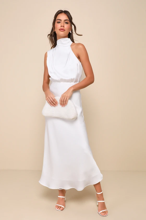 white midi bridal shower dress White Bridal Shower Midi Dress: Square Neckline, Bachelorette, Summer Party
