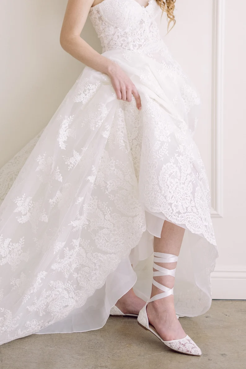 nude and white lace dress Nude Lace Boho Mermaid Wedding Dresses with Long Sleeves VW1438 – Viniodress main image 1