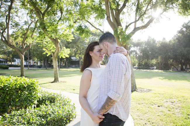 couple embrace at Santa Fe Springs engagement session