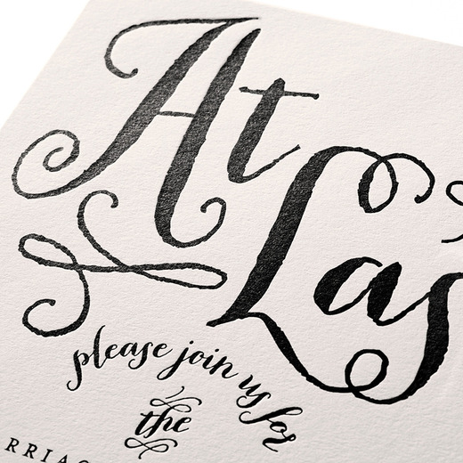 At Last Wedding Invitations Up Close of Letterpress Design