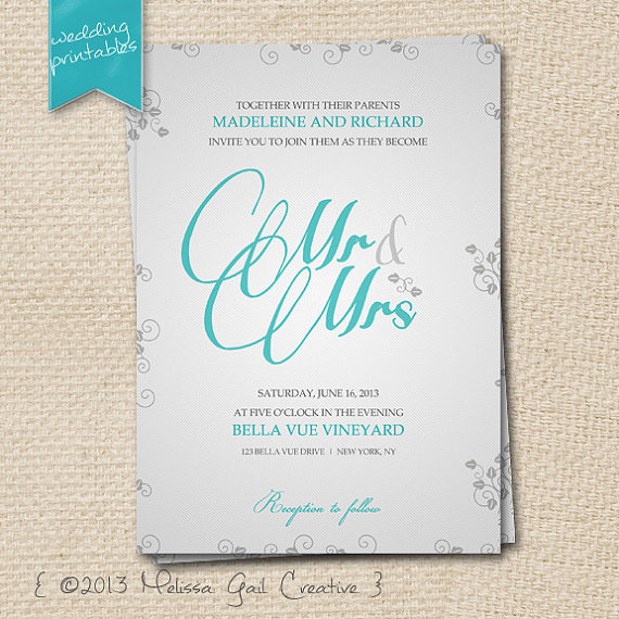 DIY Printable Wedding Invitations (by Melissa Gail Creative) - turquoise