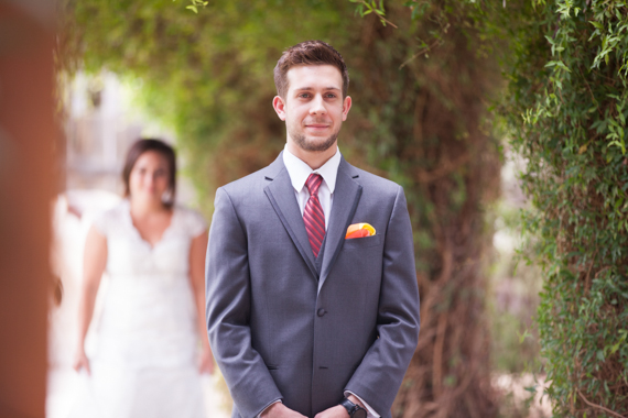 rustic chic DIY arizona wedding first look bride groom