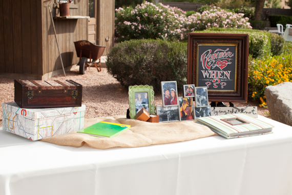 rustic chic DIY arizona wedding at Shenandoah Mill with wedding card table and photos