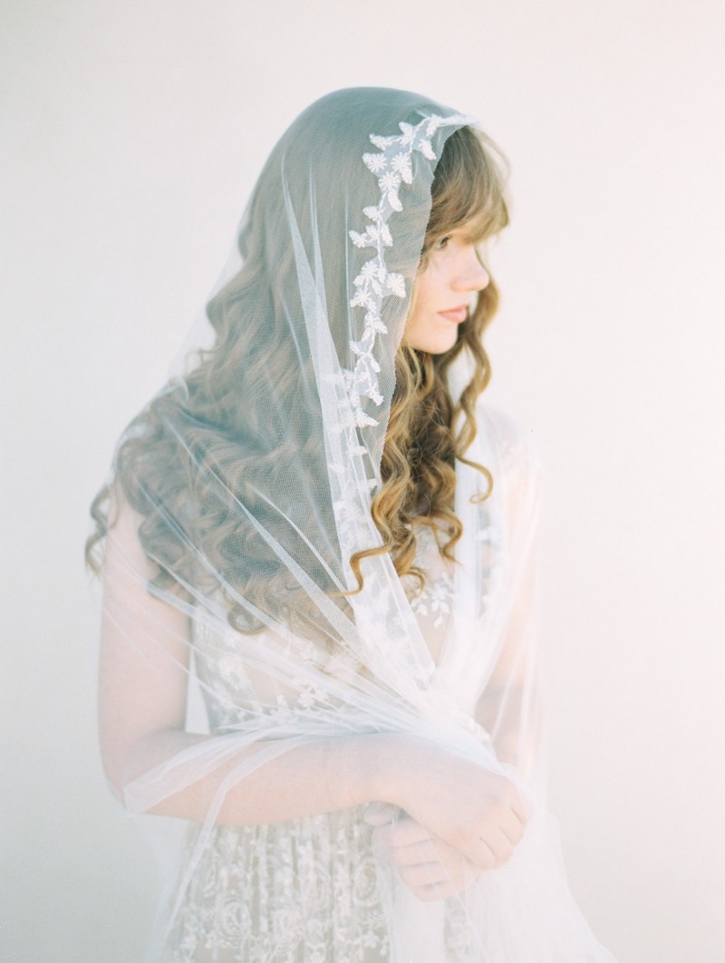 beaded chapel length mantilla veil | mantilla veils weddings | by SIBO Designs | Photo: Brumley & Wells
