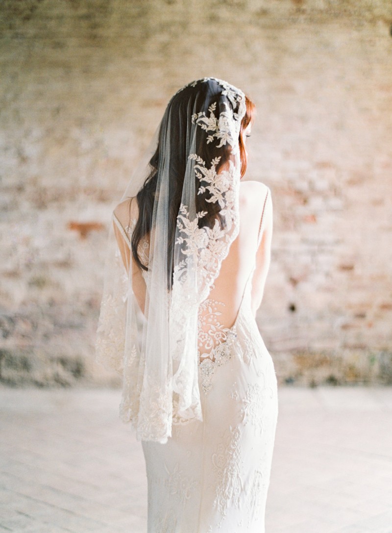 beaded mantilla wedding veil | mantilla veils weddings | by SIBO Designs | Photo: Brumley & Wells