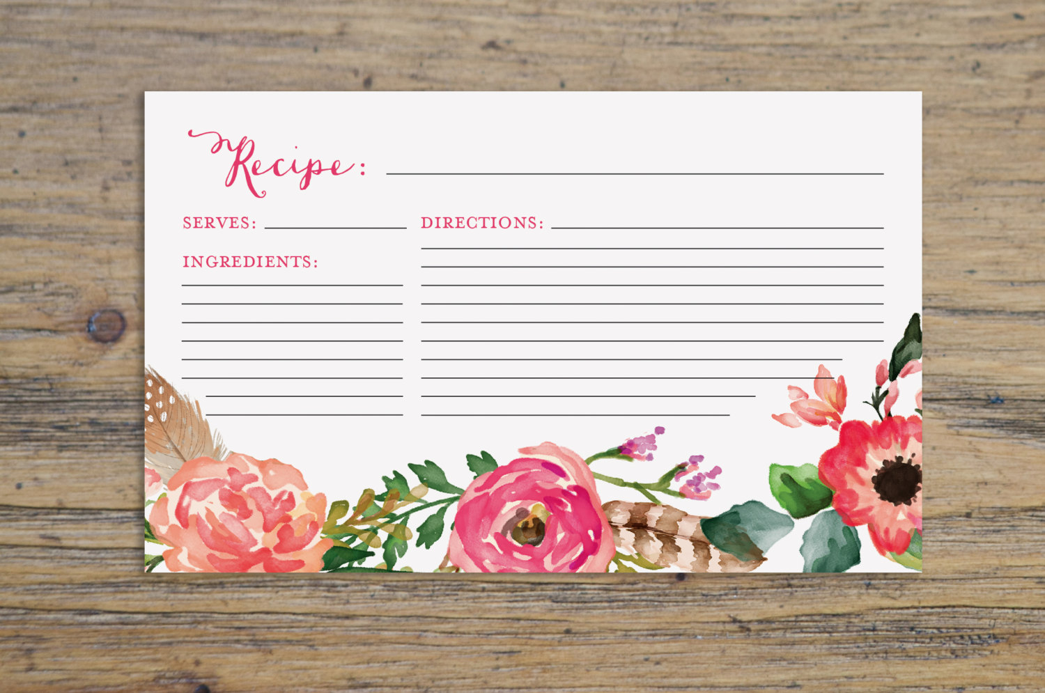 beautiful floral recipe card by KarlyKDesignShop