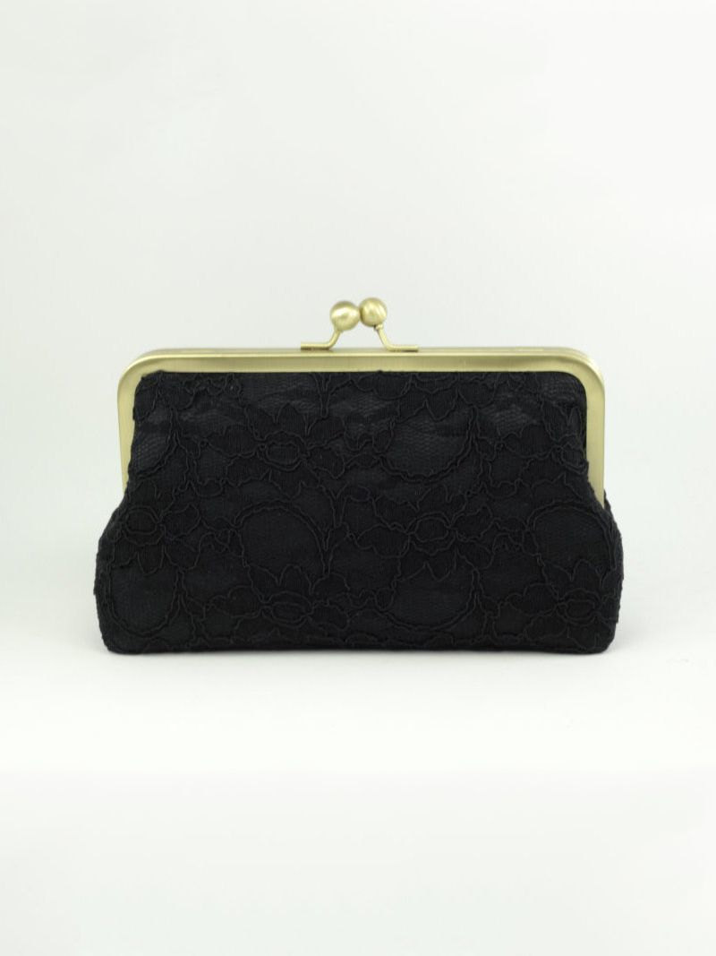black lace clutch with gold clasp