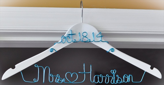 blue mrs wedding dress hanger