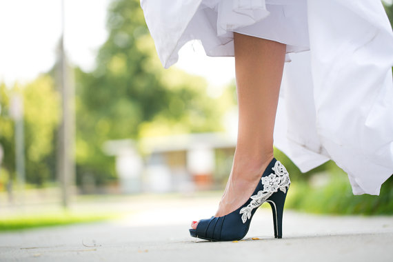blue shoes with wedding dress Blue bridal Shoes with low heel in blue satin for your wedding day main image 0