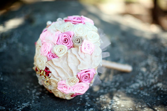 21 Unique Ceremony Ideas for Your Wedding (via Emmaline Bride) - handmade fabric flower bouquet by All for Love, L.O.V.E.