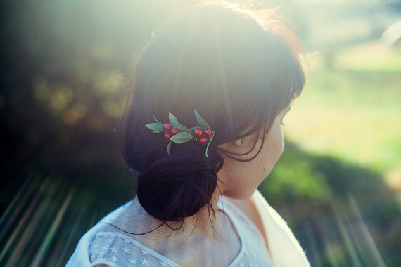bride's woodland wedding berry hair comb by handmade artist KimArt