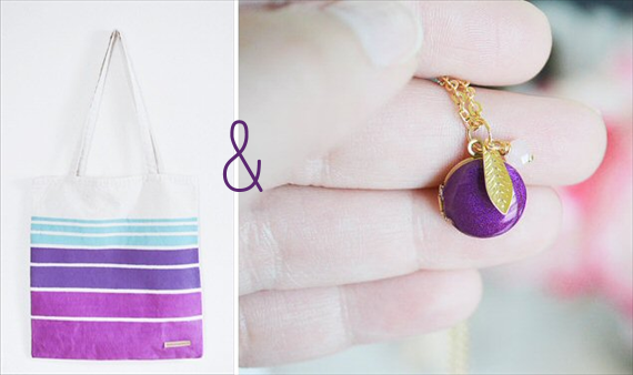 bridesmaid gifts under 50 - purple ombre tote and purple locket
