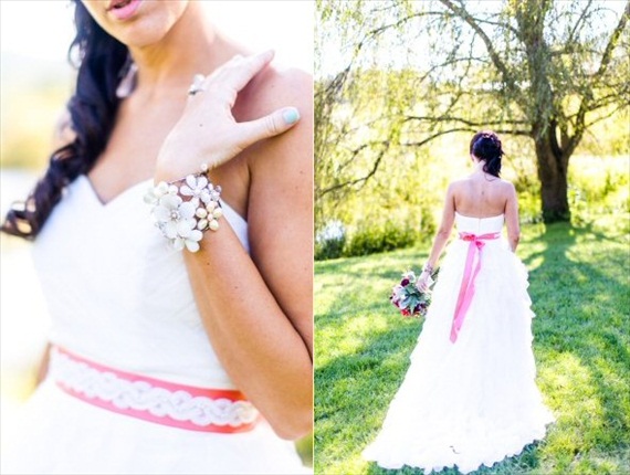 coral wedding dress sash