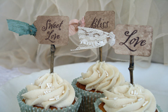Wedding Cupcake Ideas: cupcake toppers (by Pink Cherry Mama)