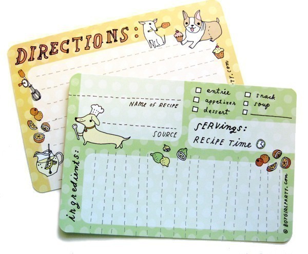 cute dog print kitchen recipe cards