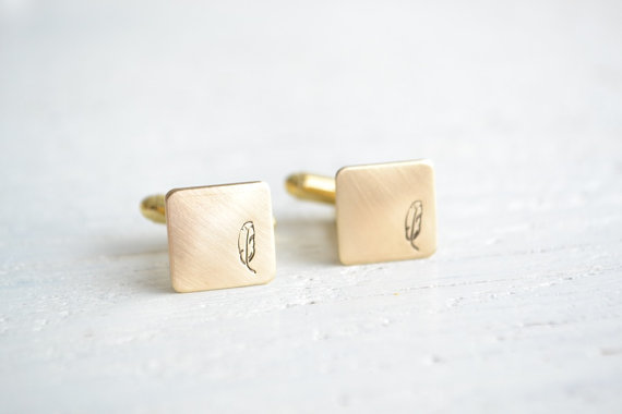 Feather Themed Wedding - feather cuff links by white truffle studio