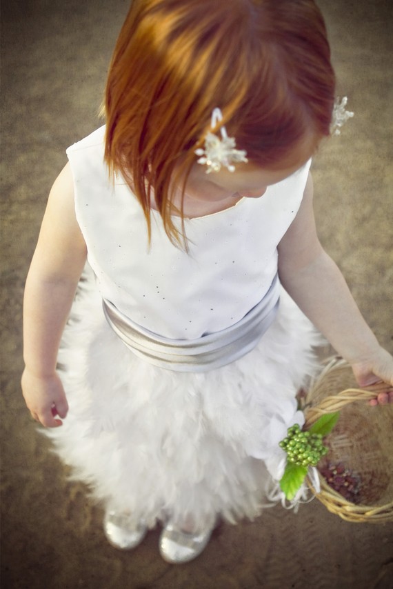 Feather Themed Wedding - feather flower girl dress by beane and co