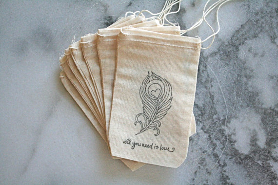 Feather Themed Wedding - favor bags by clementine weddings