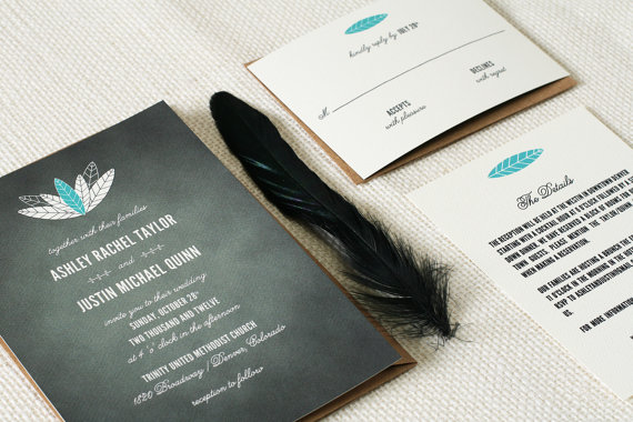 Feather Themed Wedding - wedding invitations by craft pie press