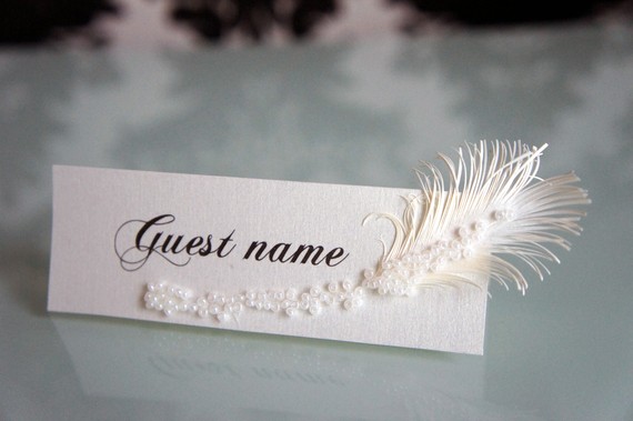 Feather Themed Wedding - place card by lira designe