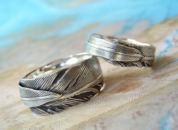 Feather Themed Wedding - feather rings by happy go licky