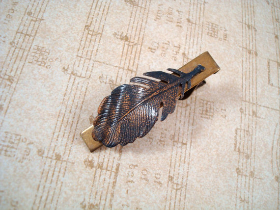 Feather Themed Wedding - feather tie clip by spd jewelry