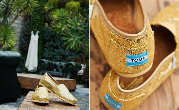 DIY Wedding Ideas: TOMS Gold Glitter Shoes | photo by Meghan Christine Photography
