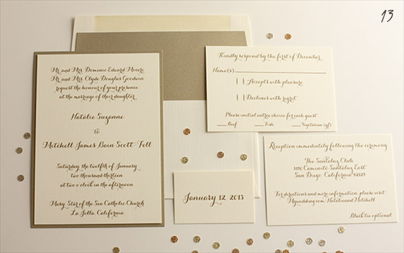 gold wedding invitations by blush paperie (via EmmalineBride.com)
