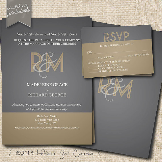 DIY Printable Wedding Invitations (by Melissa Gail Creative) - gold and gray art deco