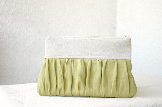 green pleated clutch purse