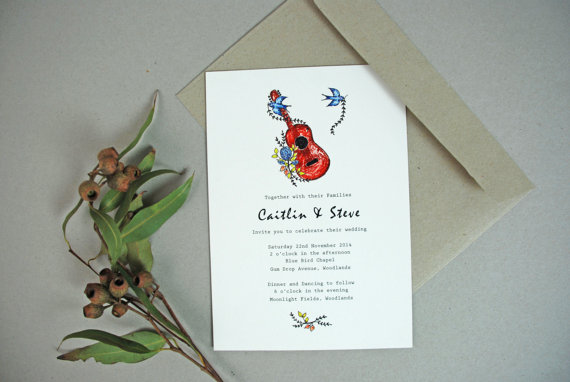 guitar folk wedding invitations