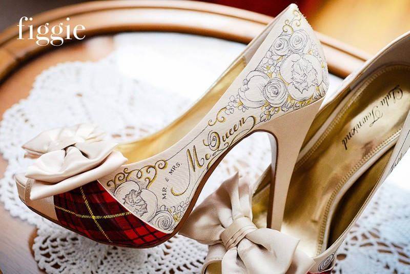 handpainted mcqueen tartan plaid wedding shoes | via 31 Best Handmade Wedding Shoes https://emmalinebride.com/bride/handmade-wedding-shoes/