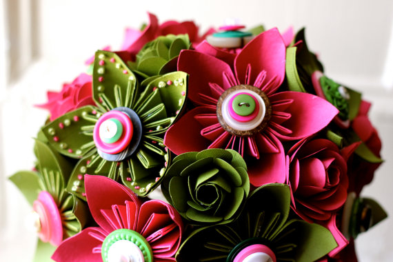 hot pink and green paper wedding flowers