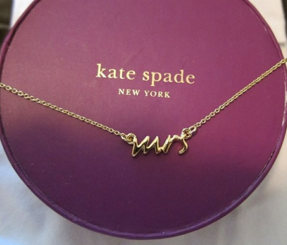 kate spade gold mrs necklace via Gift for Bride Morning of Wedding