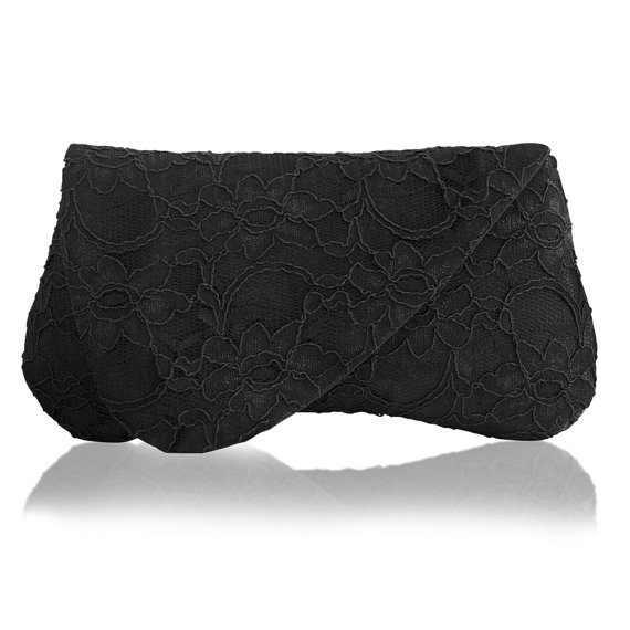 lace foldover clutch in black