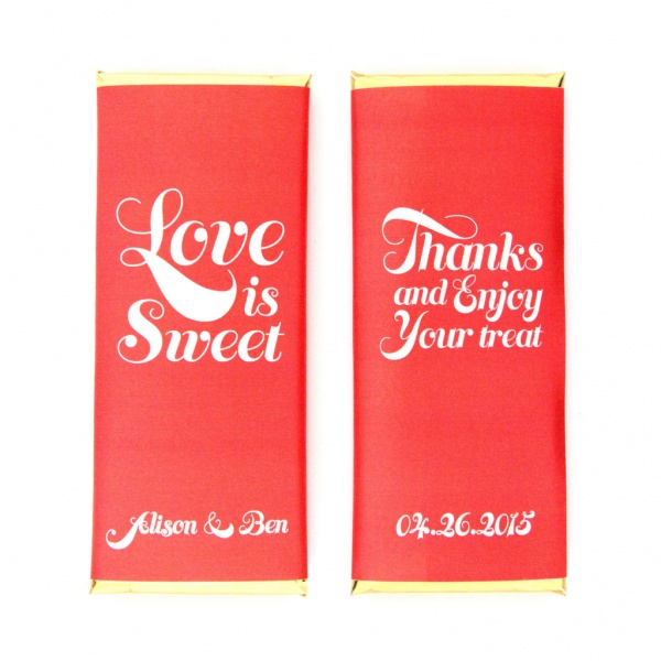 personalized candy wrappers for wedding favors | red love is sweet