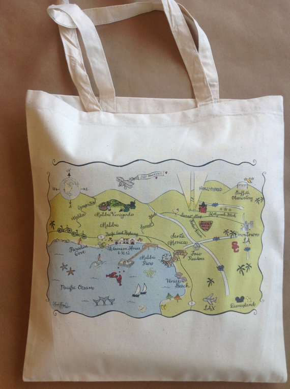 map tote bag (by Laura Hooper Calligraphy via 3 New Wedding Finds on Emmaline Bride)