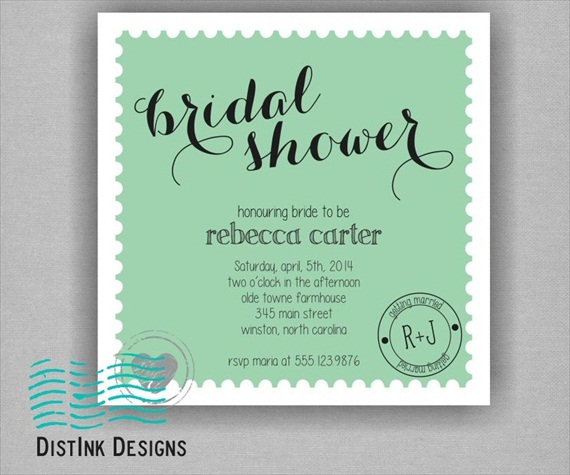 mint bridal shower theme invitations
