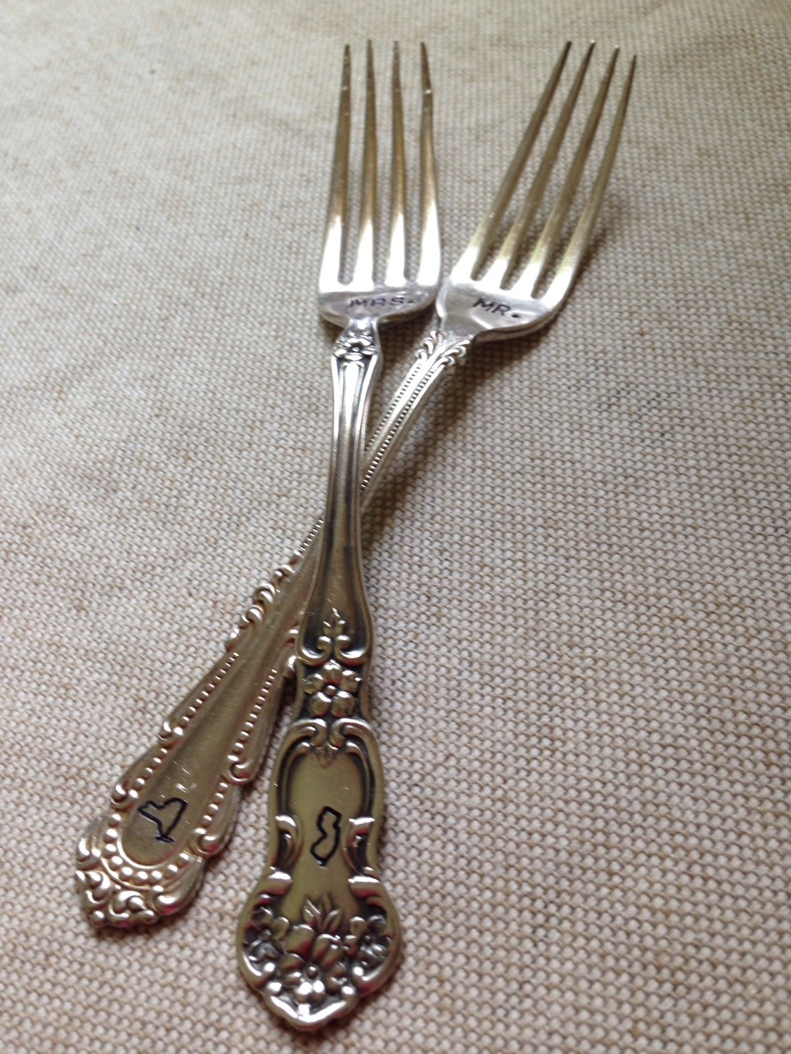 Stamped Cake Forks with State on the Handle