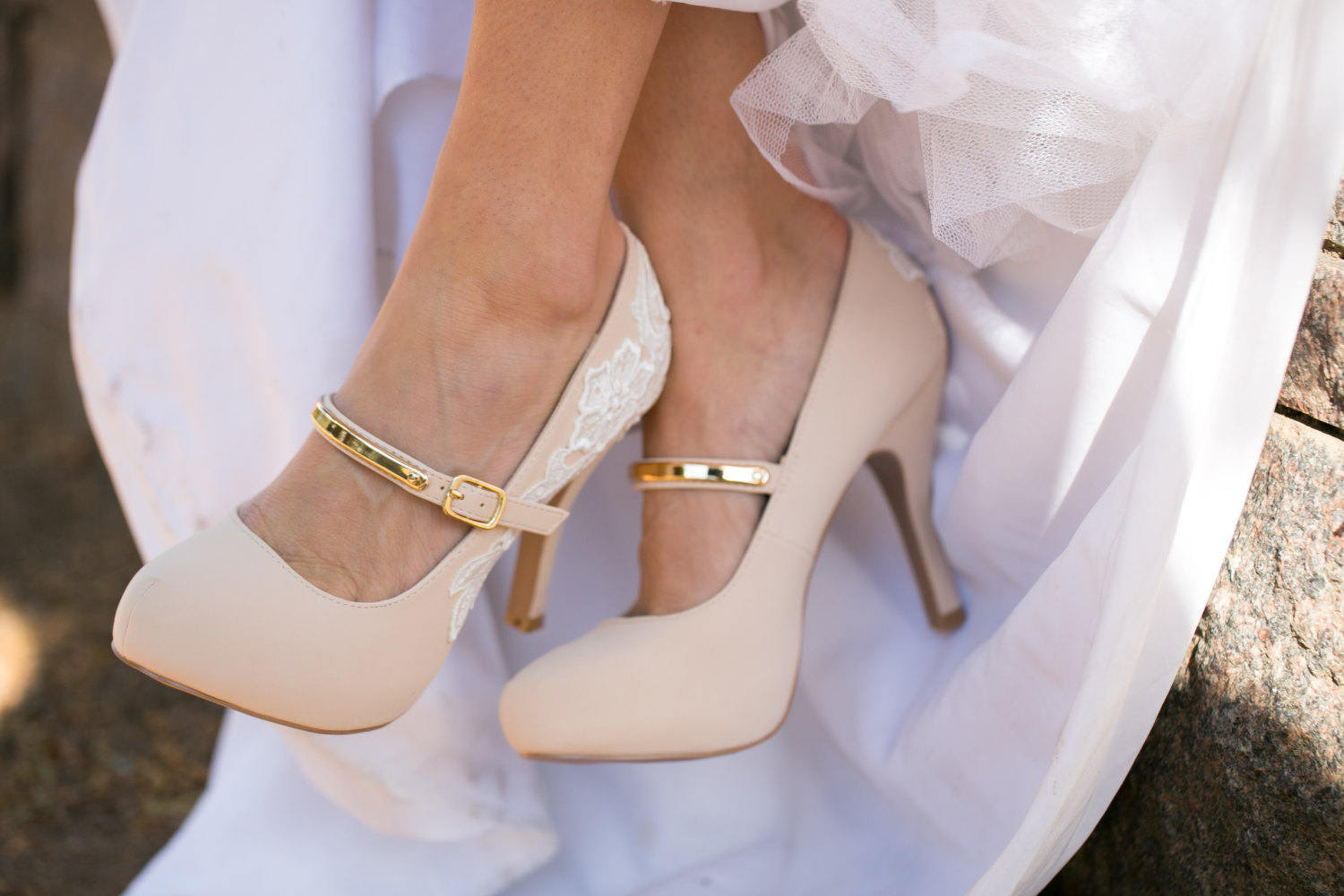 nude mary jane heels with gold clasp