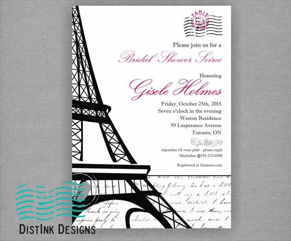 paris bridal shower theme invitation