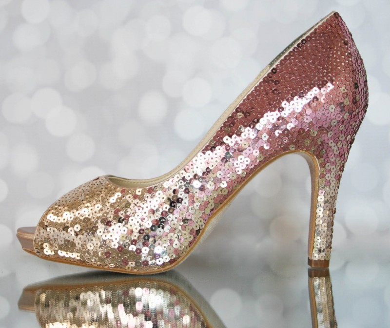 pink ombre sequin heels | via 31 Best Handmade Wedding Shoes https://emmalinebride.com/bride/handmade-wedding-shoes/