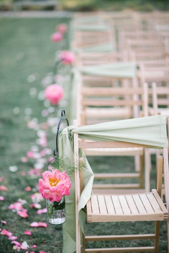 aisle decor with pink peonies