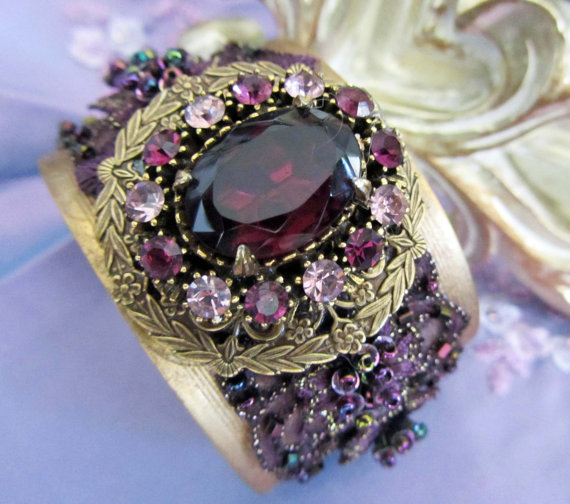 purple rhinestone bridal cuff bracelets