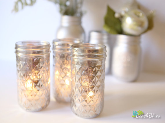 Mercury Glass Votives Winter Wedding Ideas   Quilted Mercury Glass Votives 