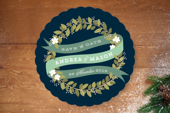 ribbon wreath folk wedding invitation save the date