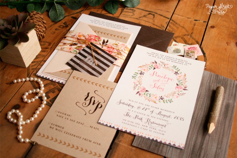 Rustic Floral Wedding Invitations by Paper Street Press | https://emmalinebride.com/rustic/rustic-floral-wedding-invitations/