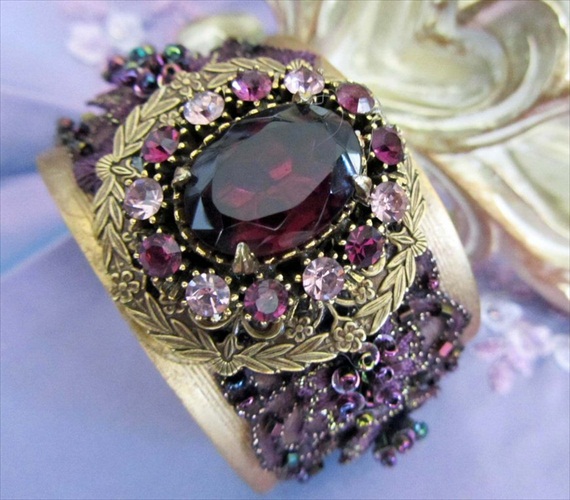 Purple Rhinestone Cuff Bracelet