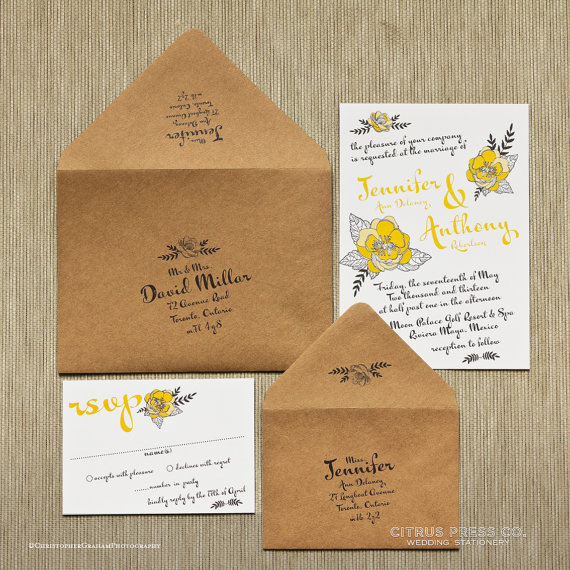 sweet folk floral wedding invitations