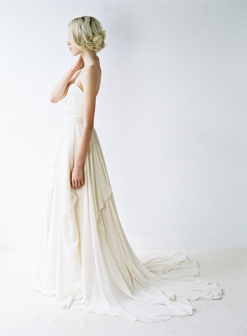 sachin and babi light blue dress A-line Sweetheart Chiffon Sweep Train Wedding Dresses With Ruffles main image 0